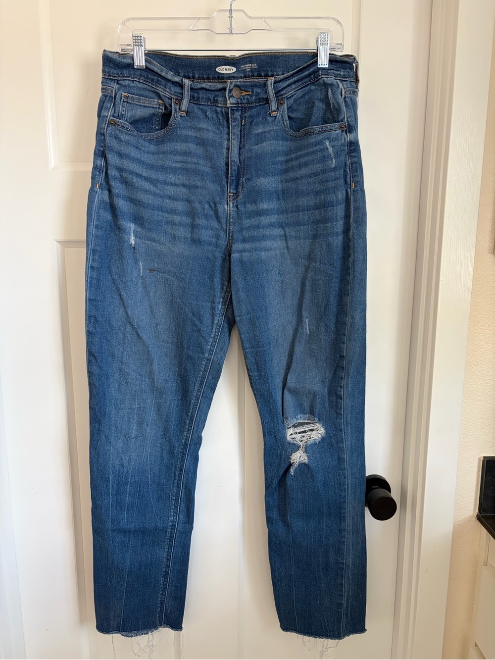 Old Navy Women’s Boyfriend Jeans in Medium Blue with Distressing